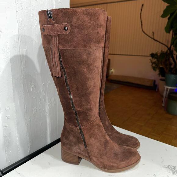 Naturalizer Women's Demi Wide-Calf Tall Zip-Up Boots Dark Brown Suede,Size 4,New - Picture 1 of 9